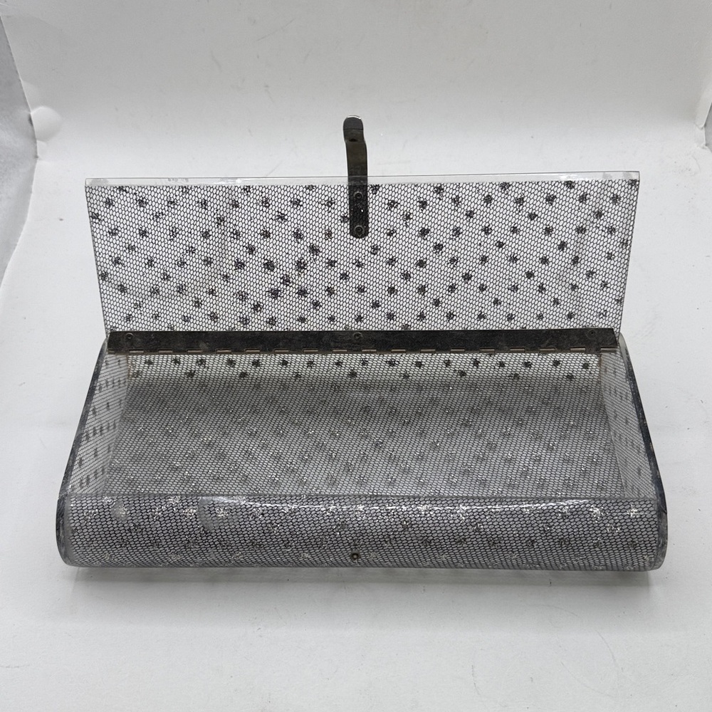 Vtg Wilardy Lucite Clutch Purse Clear Silver Confetti Acrylic 50s 60s Glitter - Picture 14 of 16